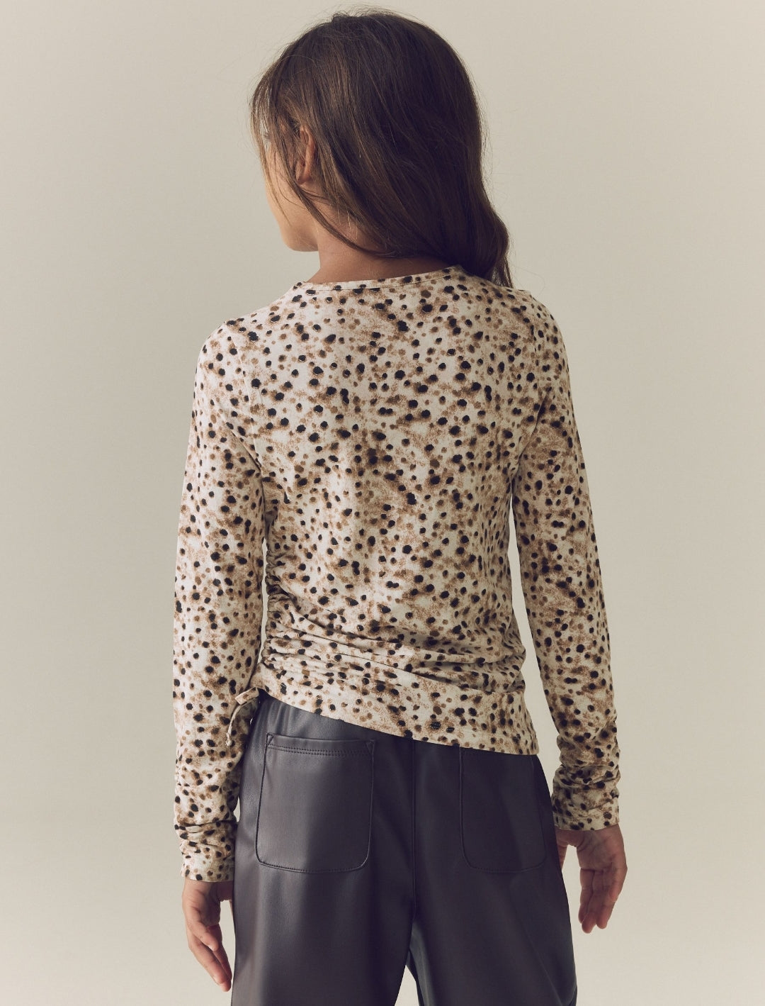Brown Animal Long Sleeve Ruched Top