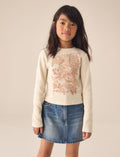 Cream Horses Textured Long Sleeve Graphic Top