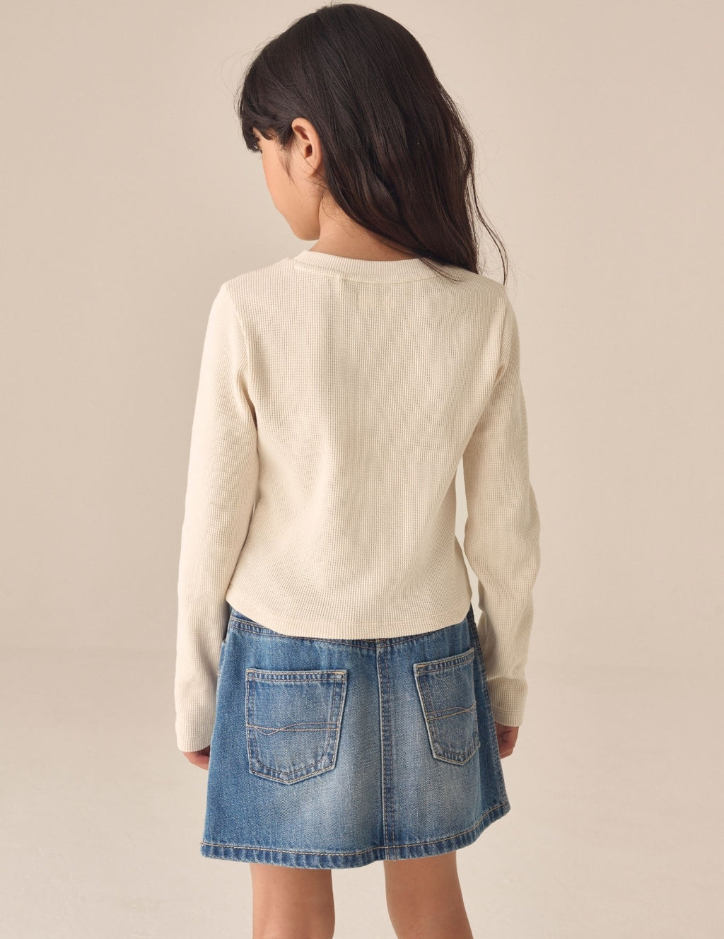 Cream Horses Textured Long Sleeve Graphic Top