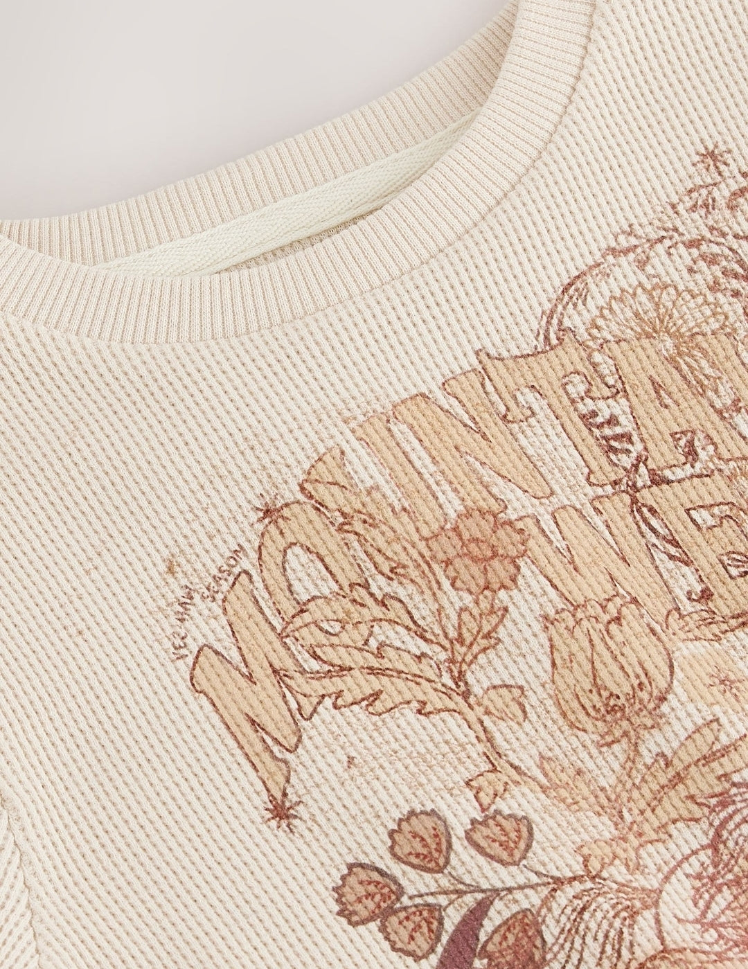 Cream Horses Textured Long Sleeve Graphic Top