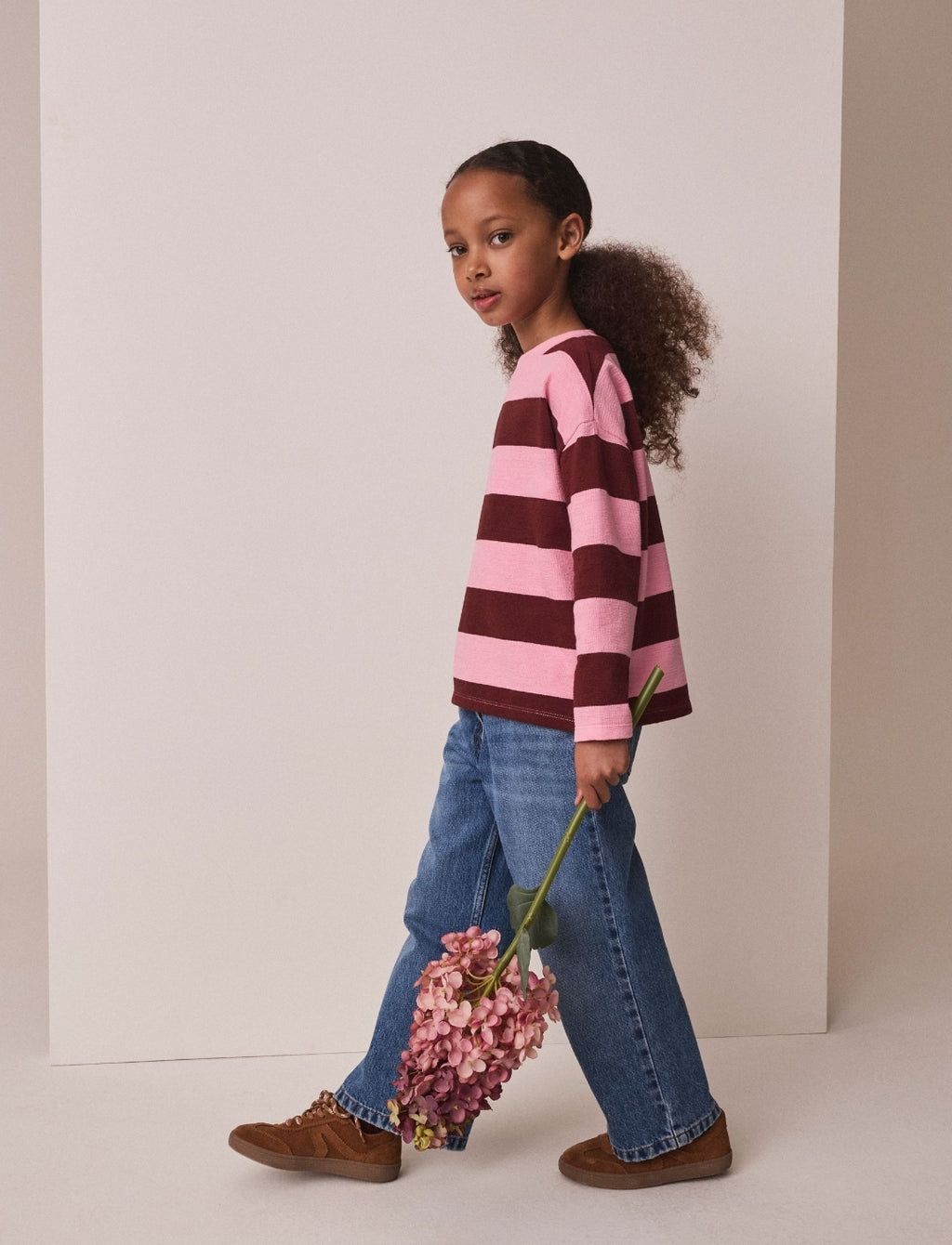 Pink Stripe Textured Long Sleeve Top