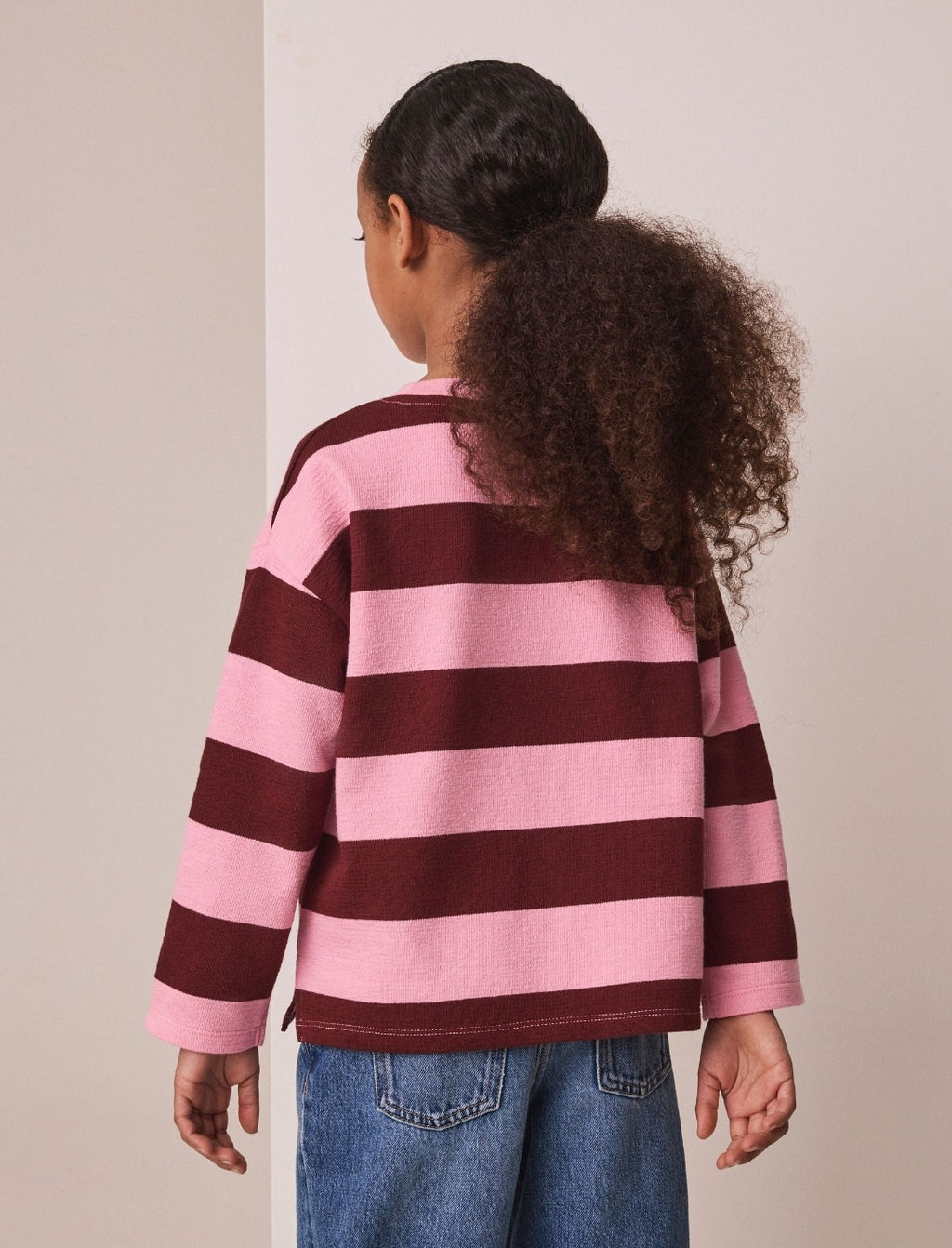Pink Stripe Textured Long Sleeve Top
