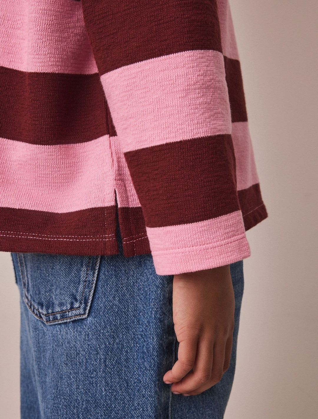 Pink Stripe Textured Long Sleeve Top