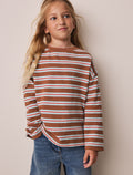Brown Stripe Textured Long Sleeve Top