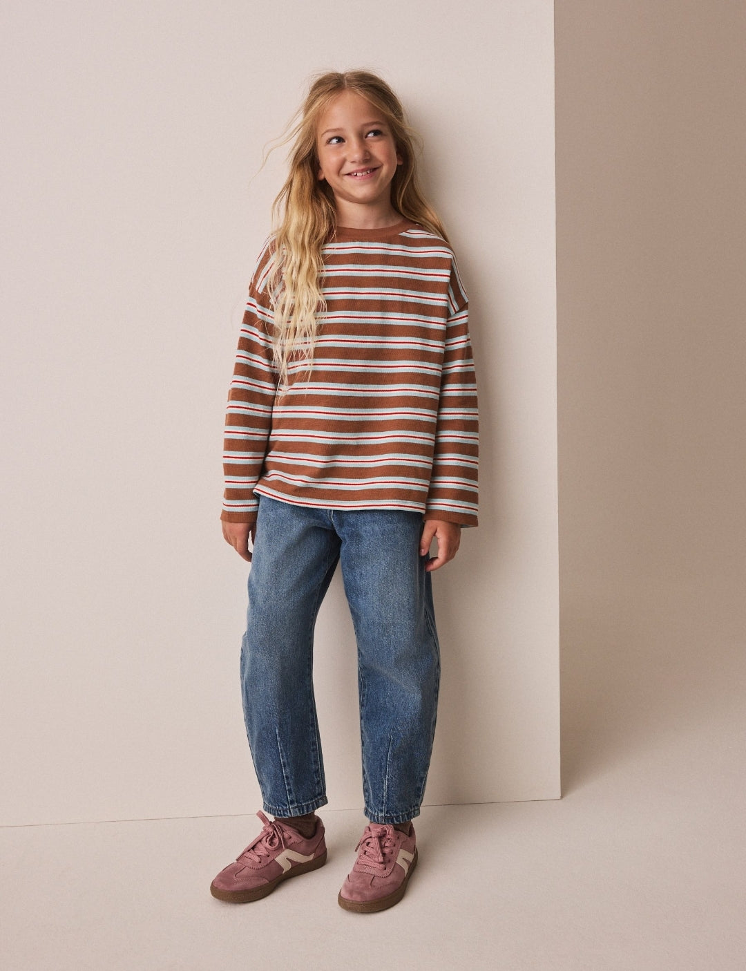 Brown Stripe Textured Long Sleeve Top