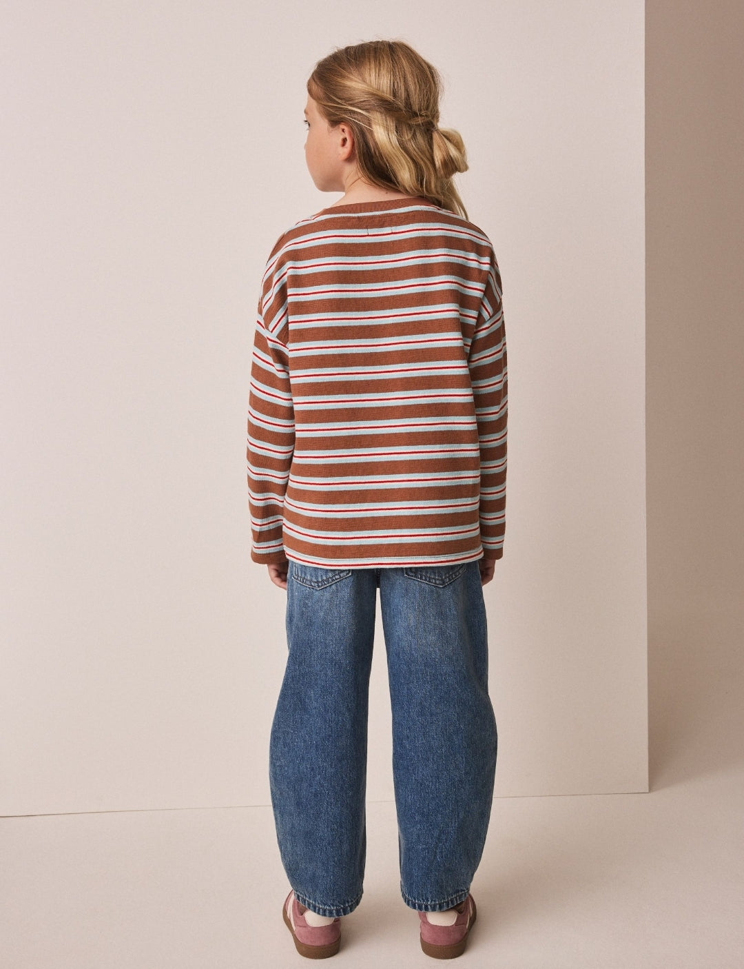 Brown Stripe Textured Long Sleeve Top
