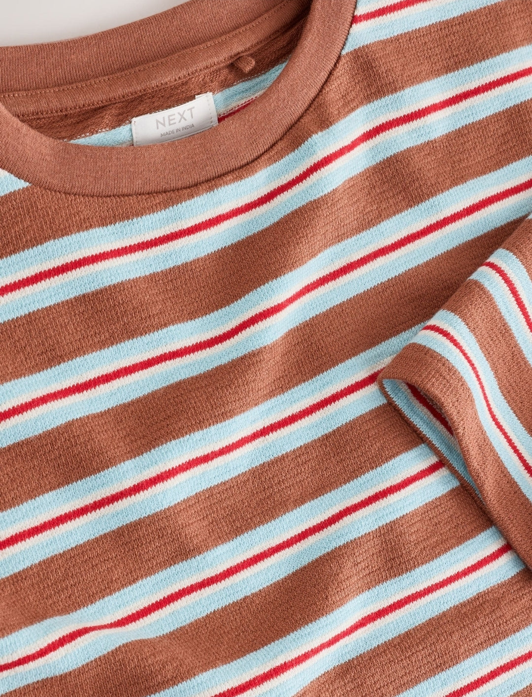 Brown Stripe Textured Long Sleeve Top