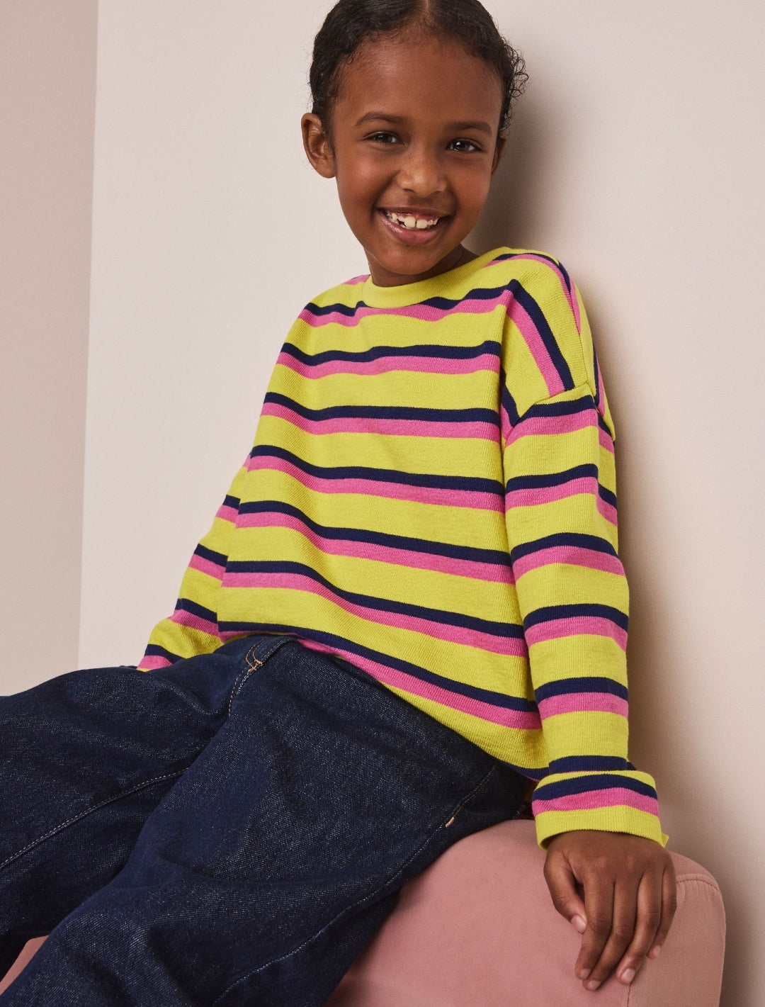 Yellow Stripe Textured Long Sleeve Top