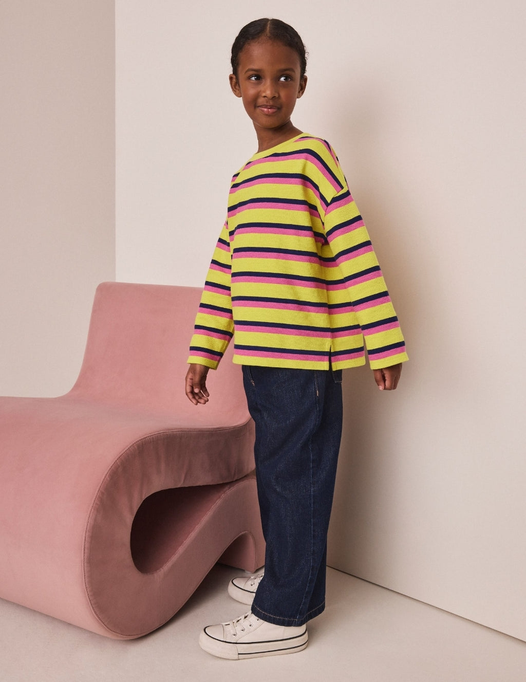 Yellow Stripe Textured Long Sleeve Top