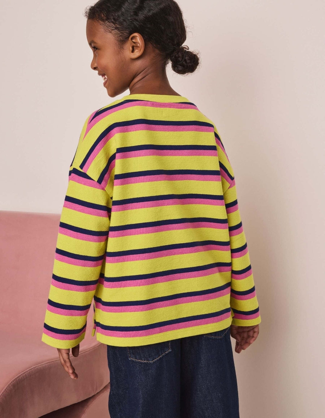 Yellow Stripe Textured Long Sleeve Top