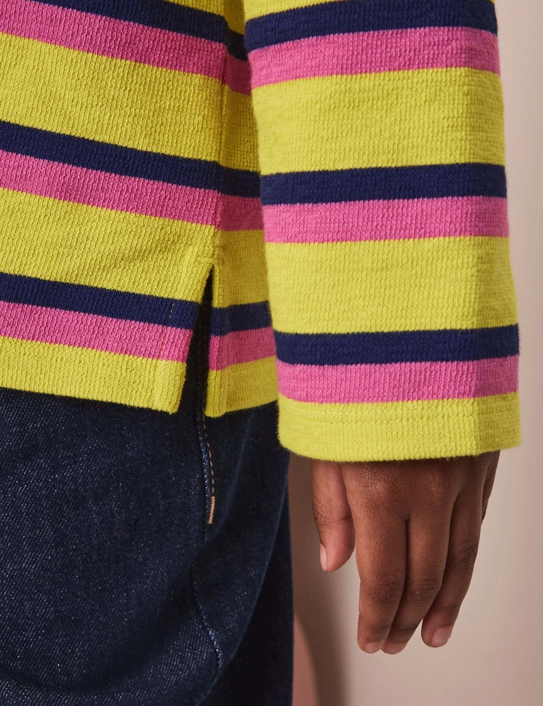 Yellow Stripe Textured Long Sleeve Top