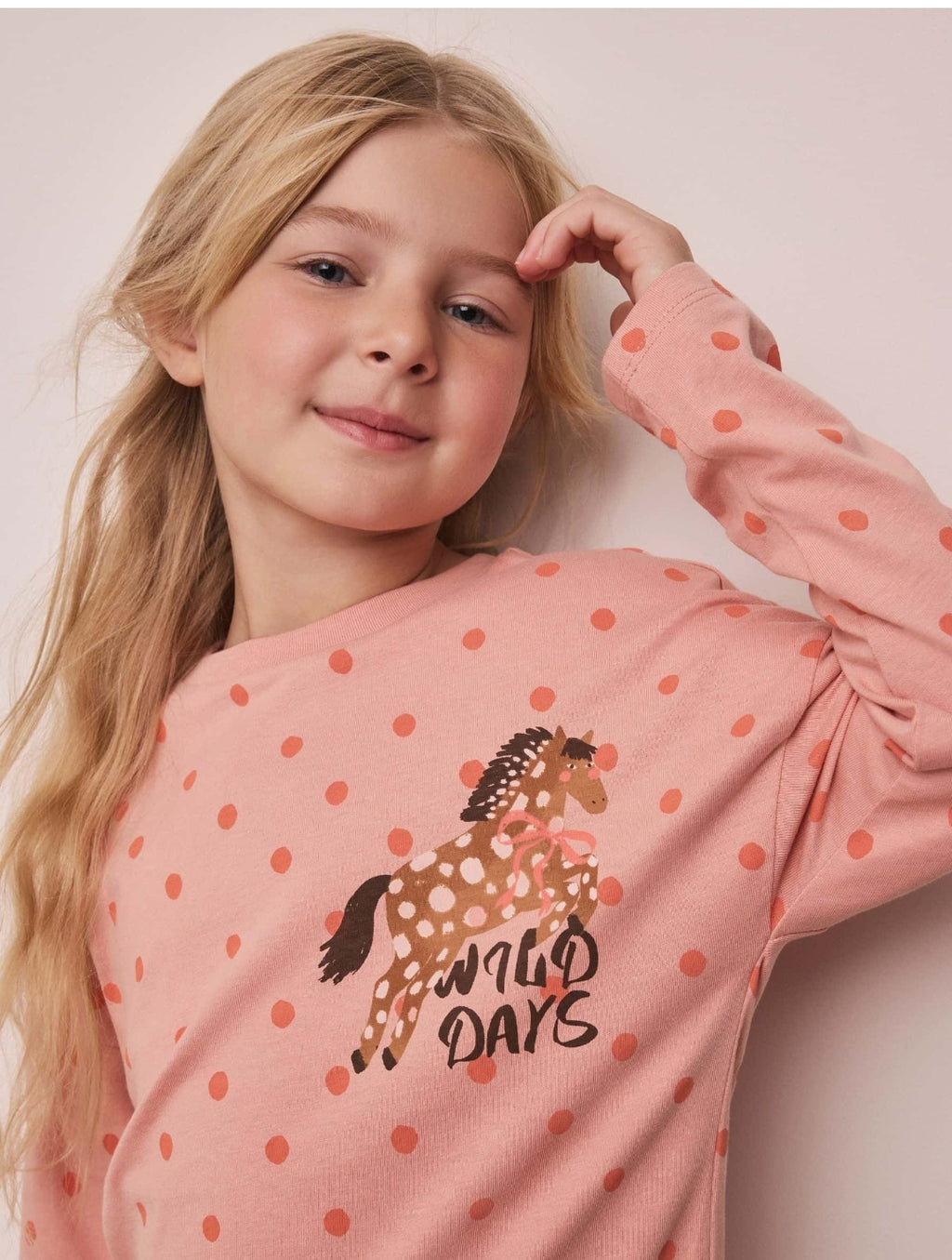 Pink Spot Horse Long Sleeve Top