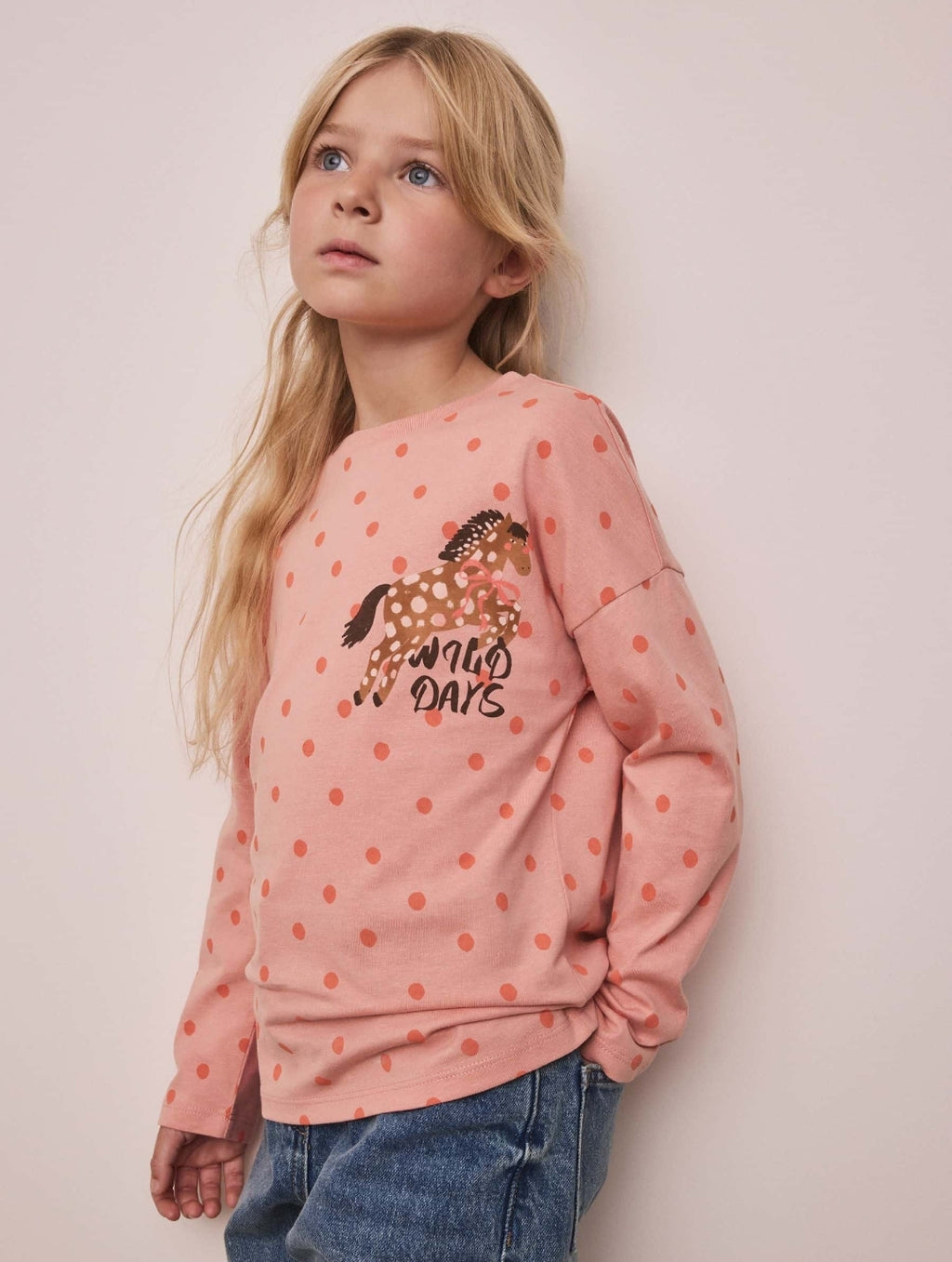 Pink Spot Horse Long Sleeve Top