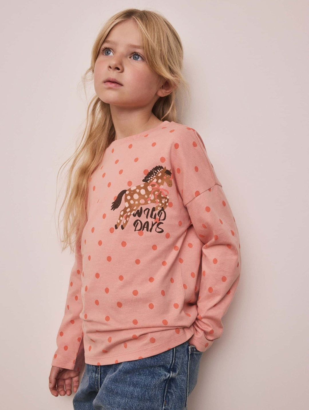 Pink Spot Horse Long Sleeve Top