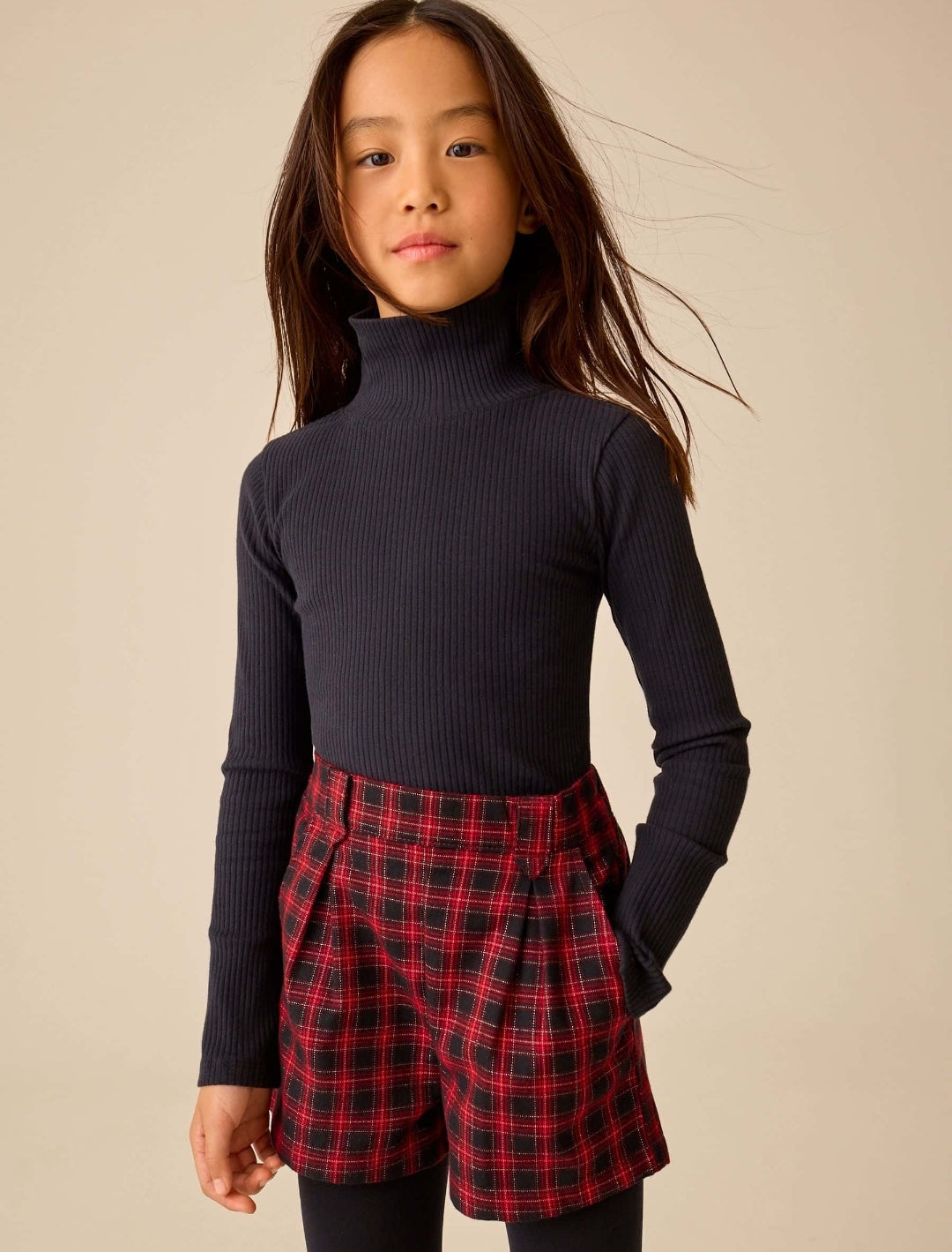 Black Long Sleeve Roll Neck Rib Top