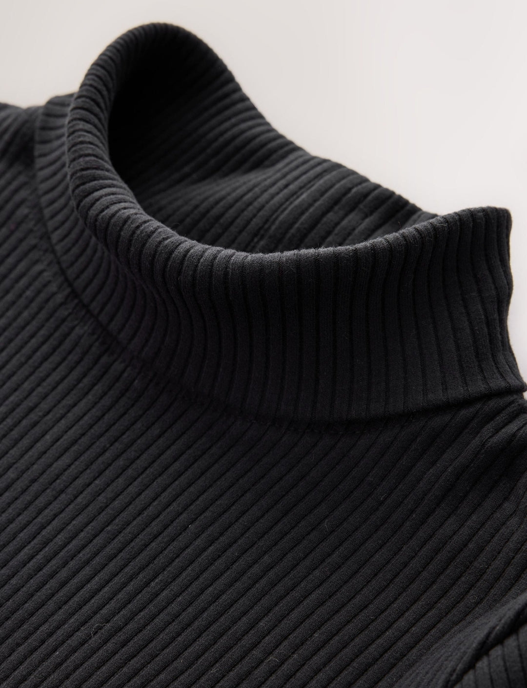 Black Long Sleeve Roll Neck Rib Top