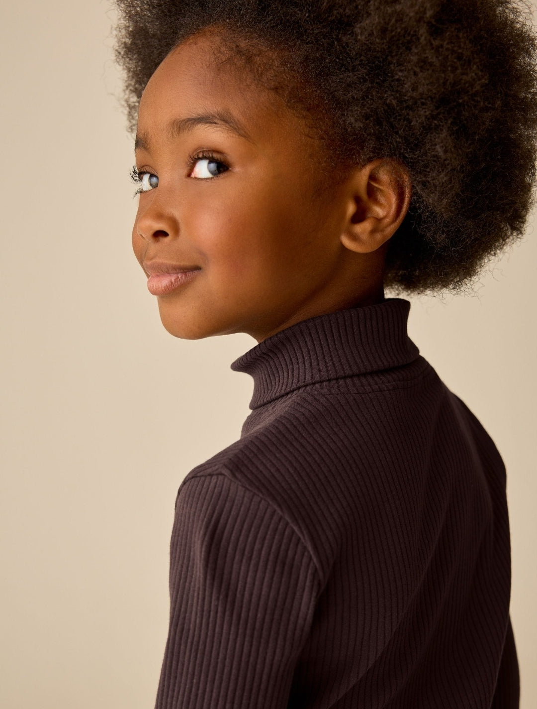 Chocolate Brown Long Sleeve Roll Neck Rib Top
