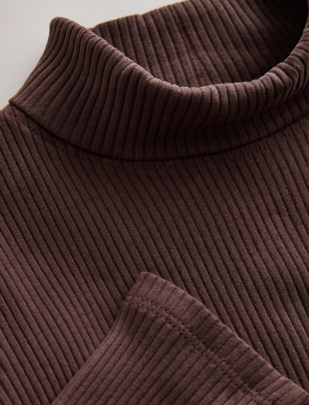 Chocolate Brown Long Sleeve Roll Neck Rib Top