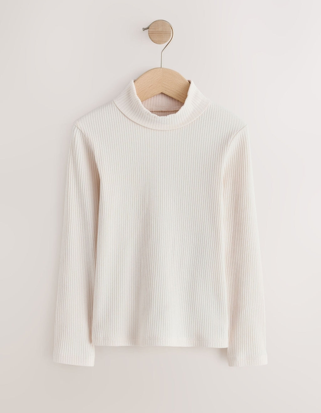 Cream Long Sleeve Roll Neck Rib Top