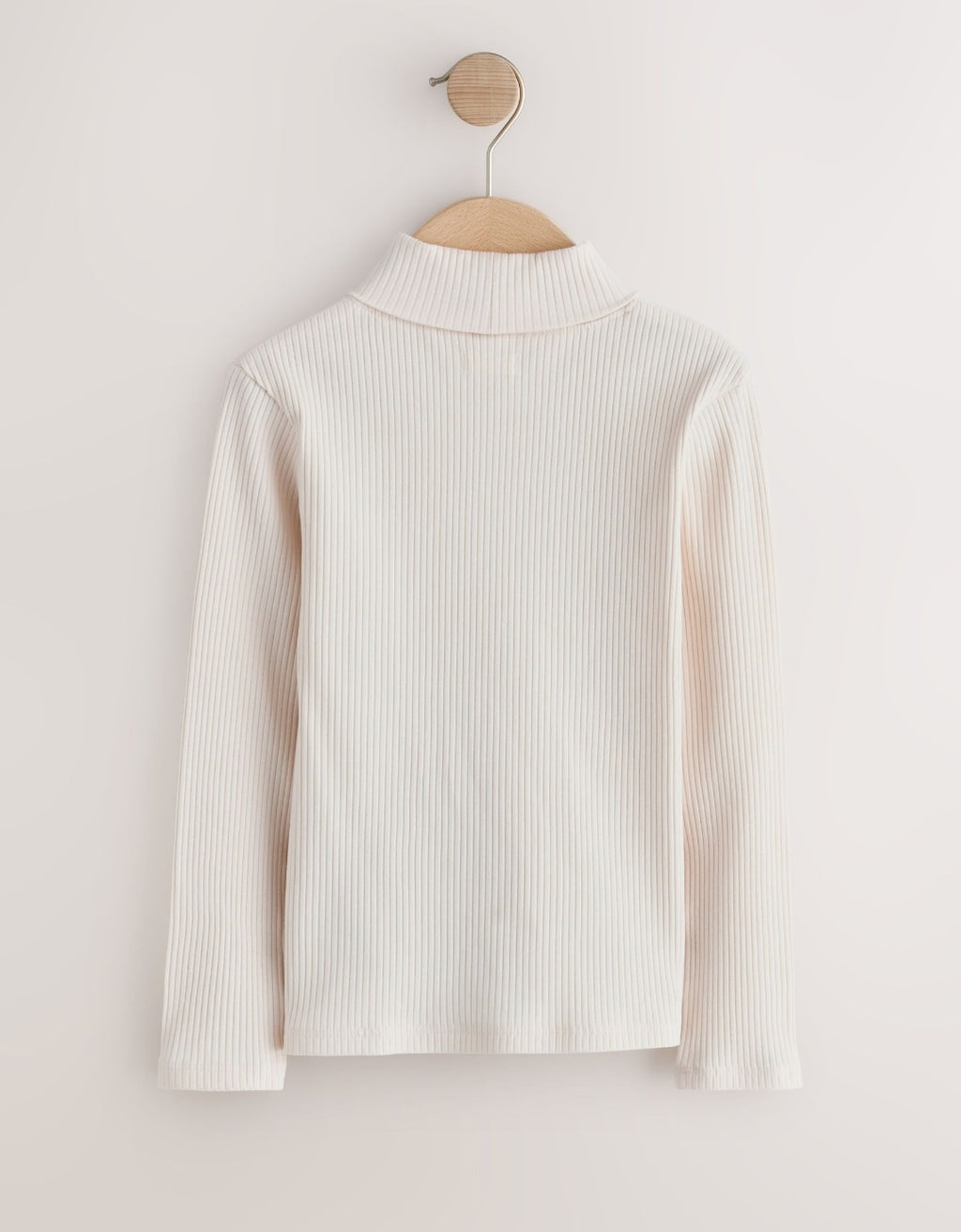 Cream Long Sleeve Roll Neck Rib Top