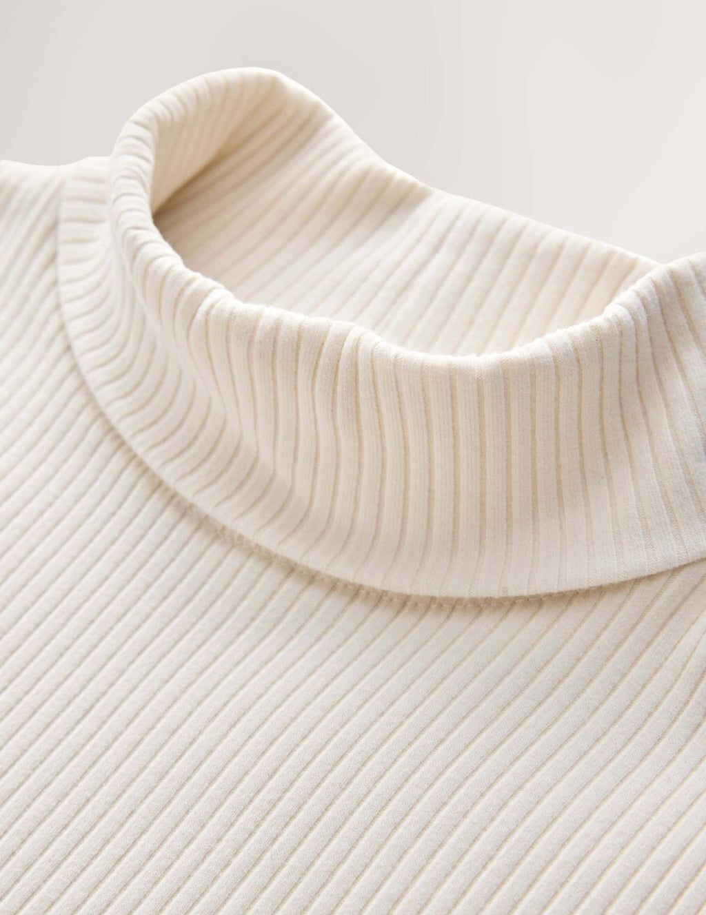 Cream Long Sleeve Roll Neck Rib Top