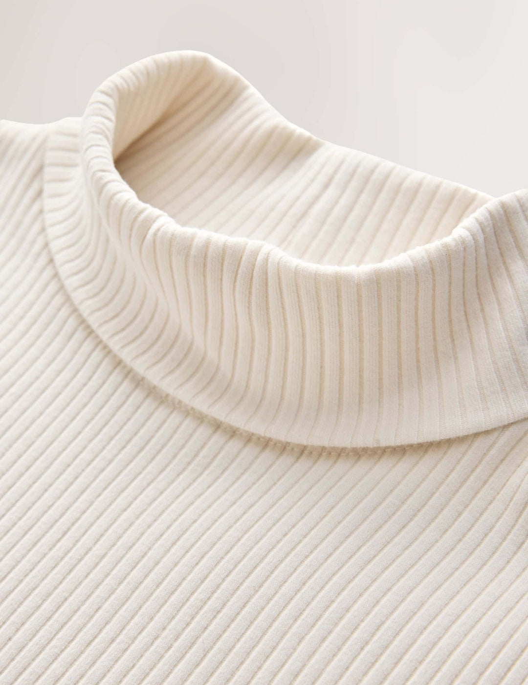 Cream Long Sleeve Roll Neck Rib Top