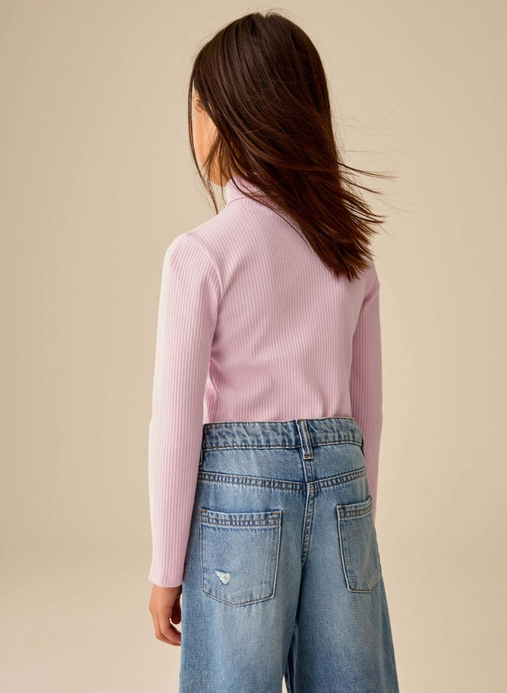 Pink Long Sleeve Roll Neck Rib Top