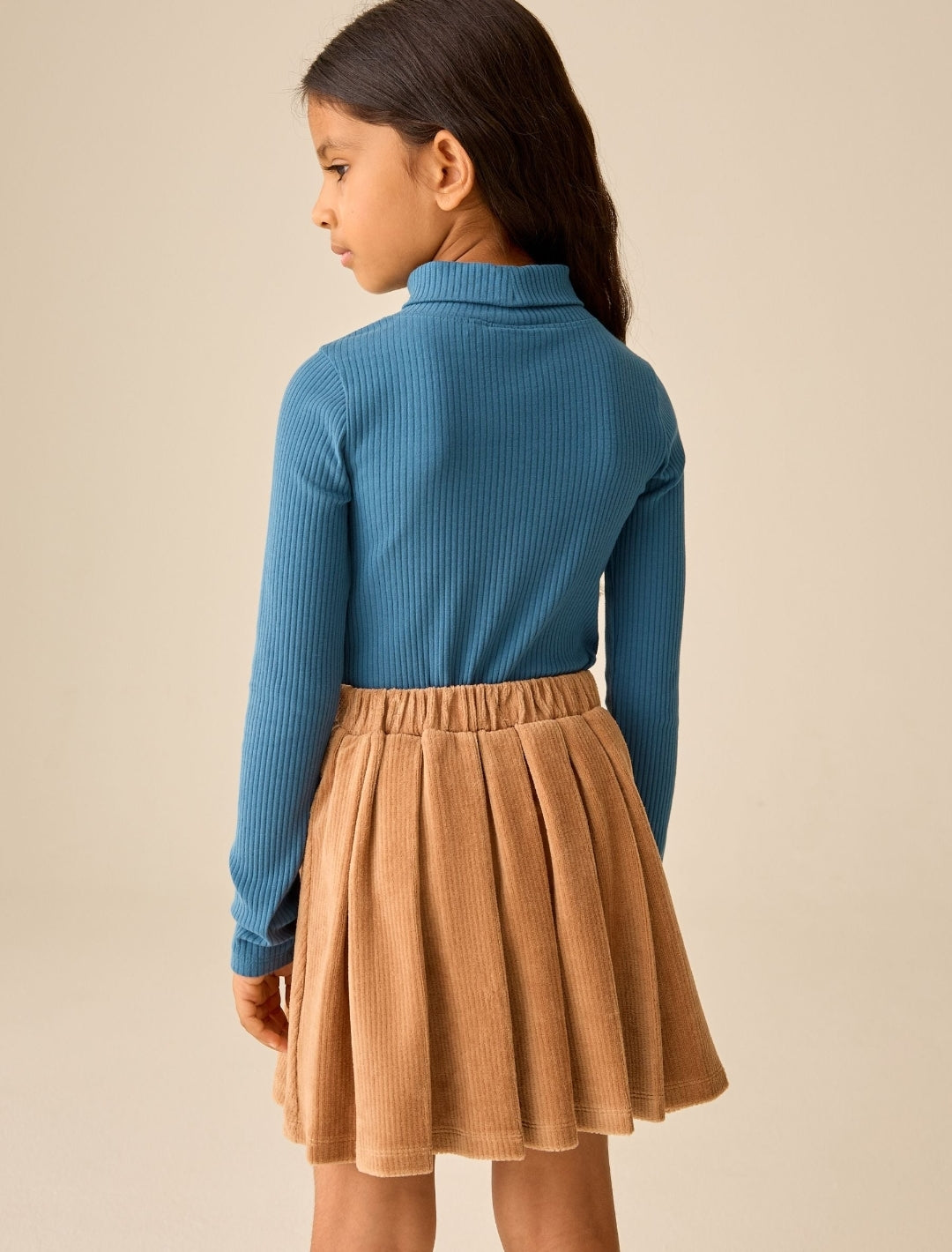 Teal Blue Long Sleeve Roll Neck Rib Top