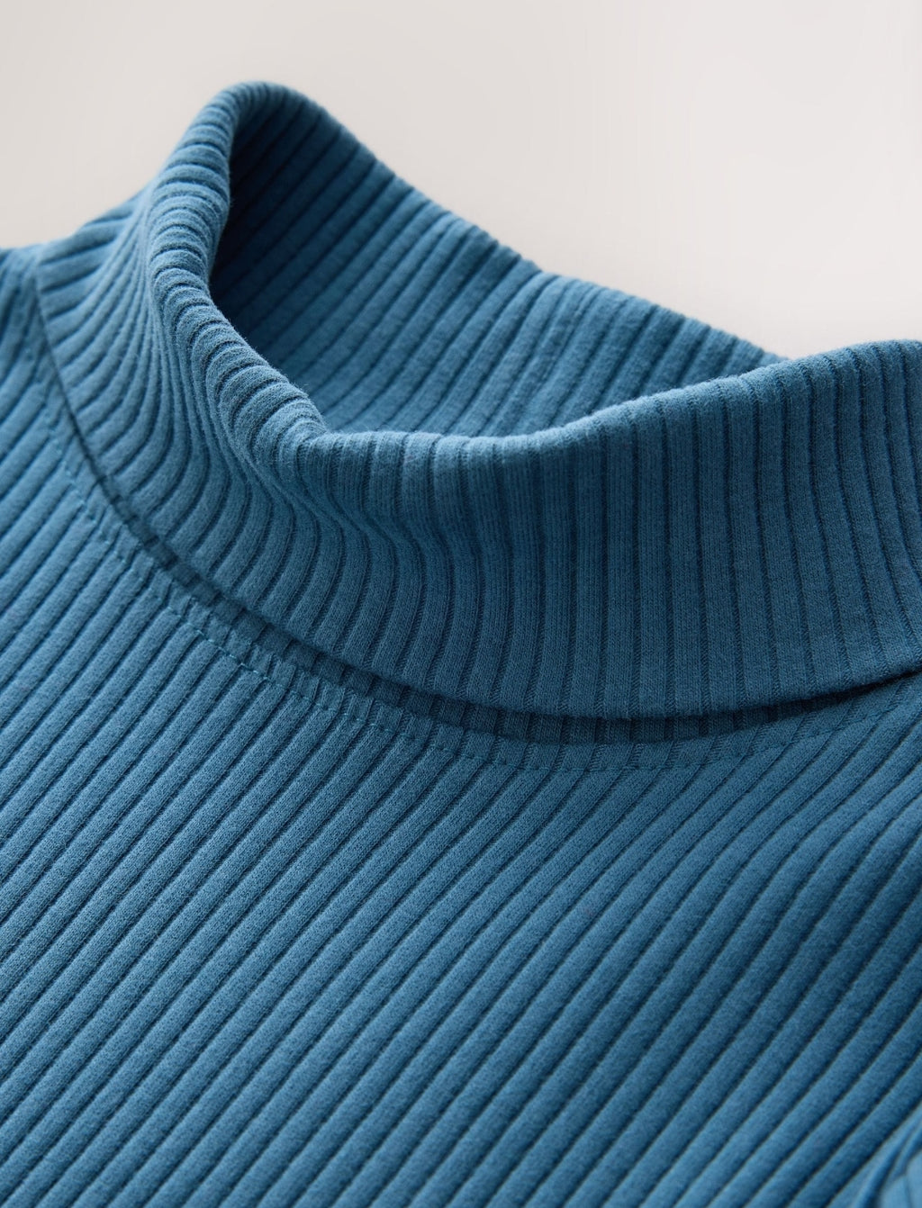 Teal Blue Long Sleeve Roll Neck Rib Top