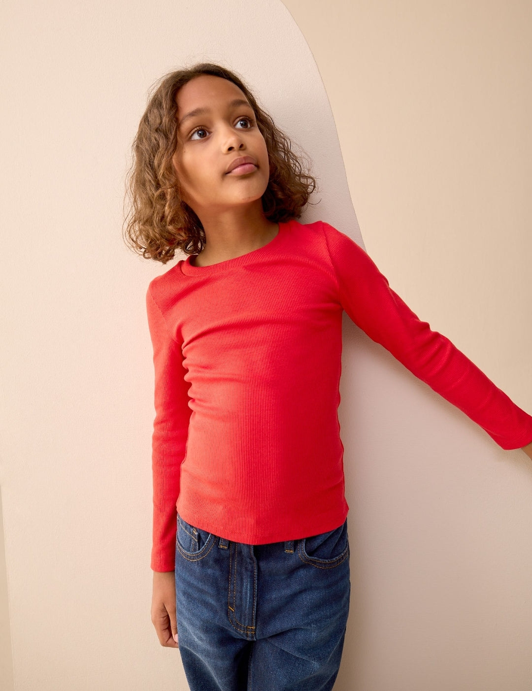 Red Long Sleeve Ribbed Top