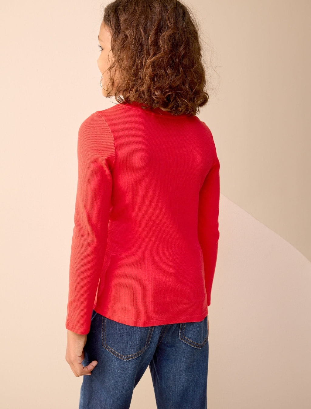 Red Long Sleeve Ribbed Top