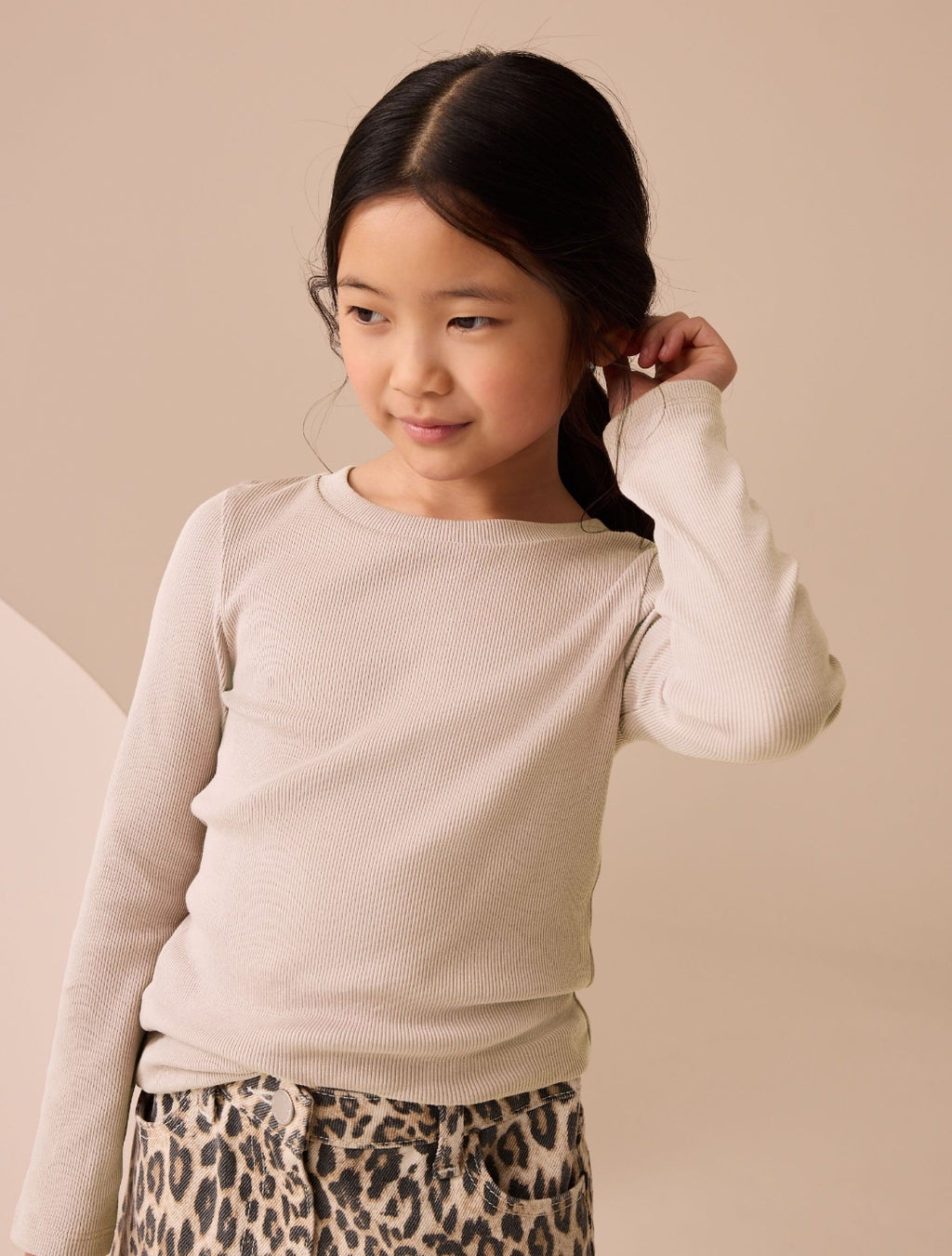 Neutral Long Sleeve Ribbed Top