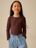 Chocolate Brown Fitted Long Sleeve Rib Top