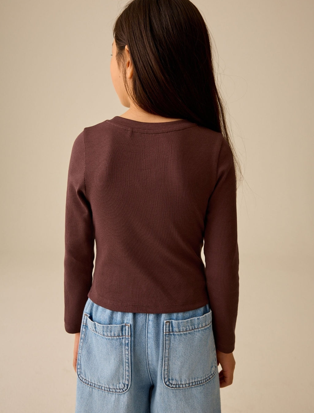 Chocolate Brown Fitted Long Sleeve Rib Top