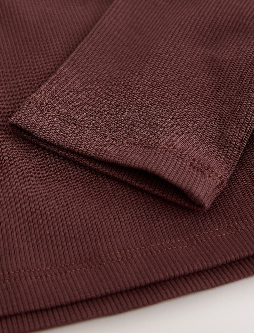 Chocolate Brown Fitted Long Sleeve Rib Top