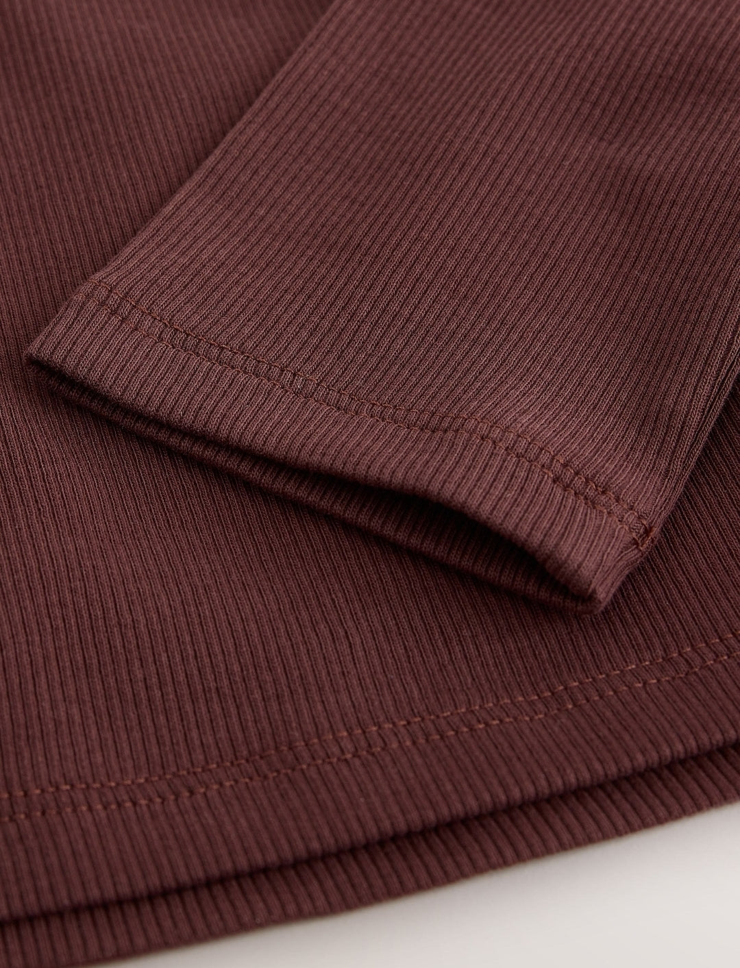 Chocolate Brown Fitted Long Sleeve Rib Top