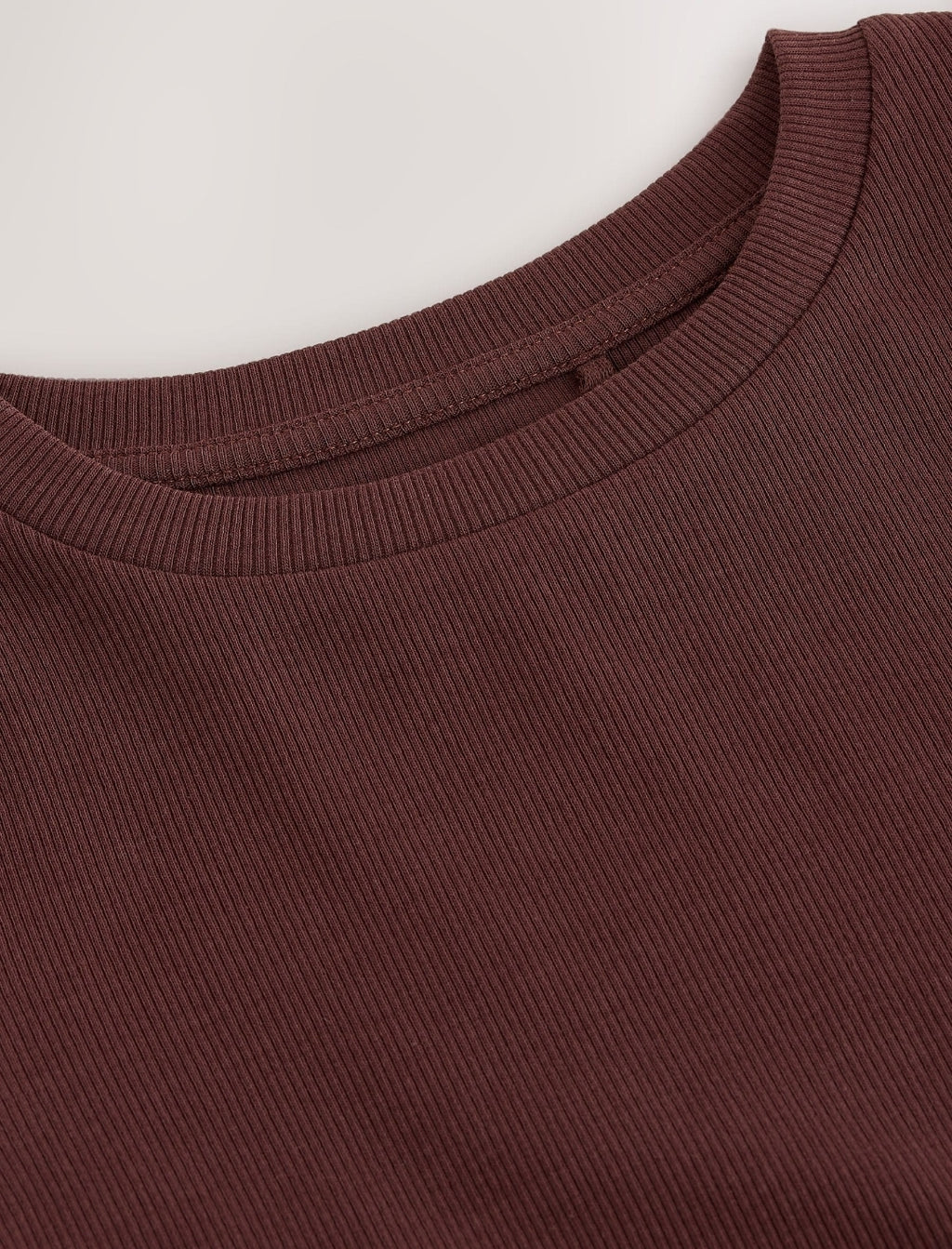 Chocolate Brown Fitted Long Sleeve Rib Top