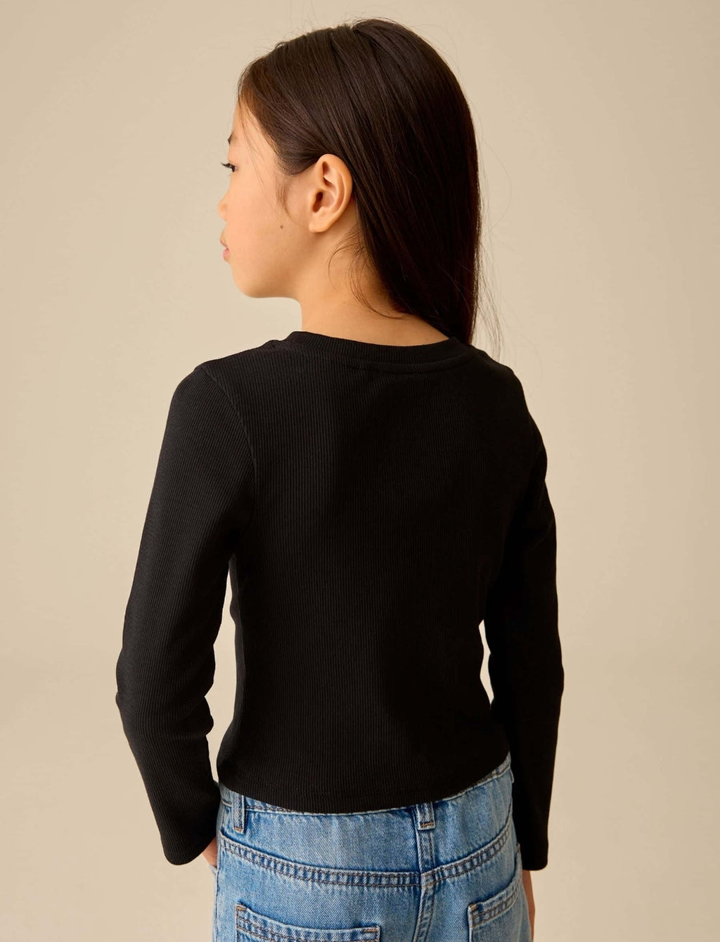 Black Fitted Long Sleeve Rib Top