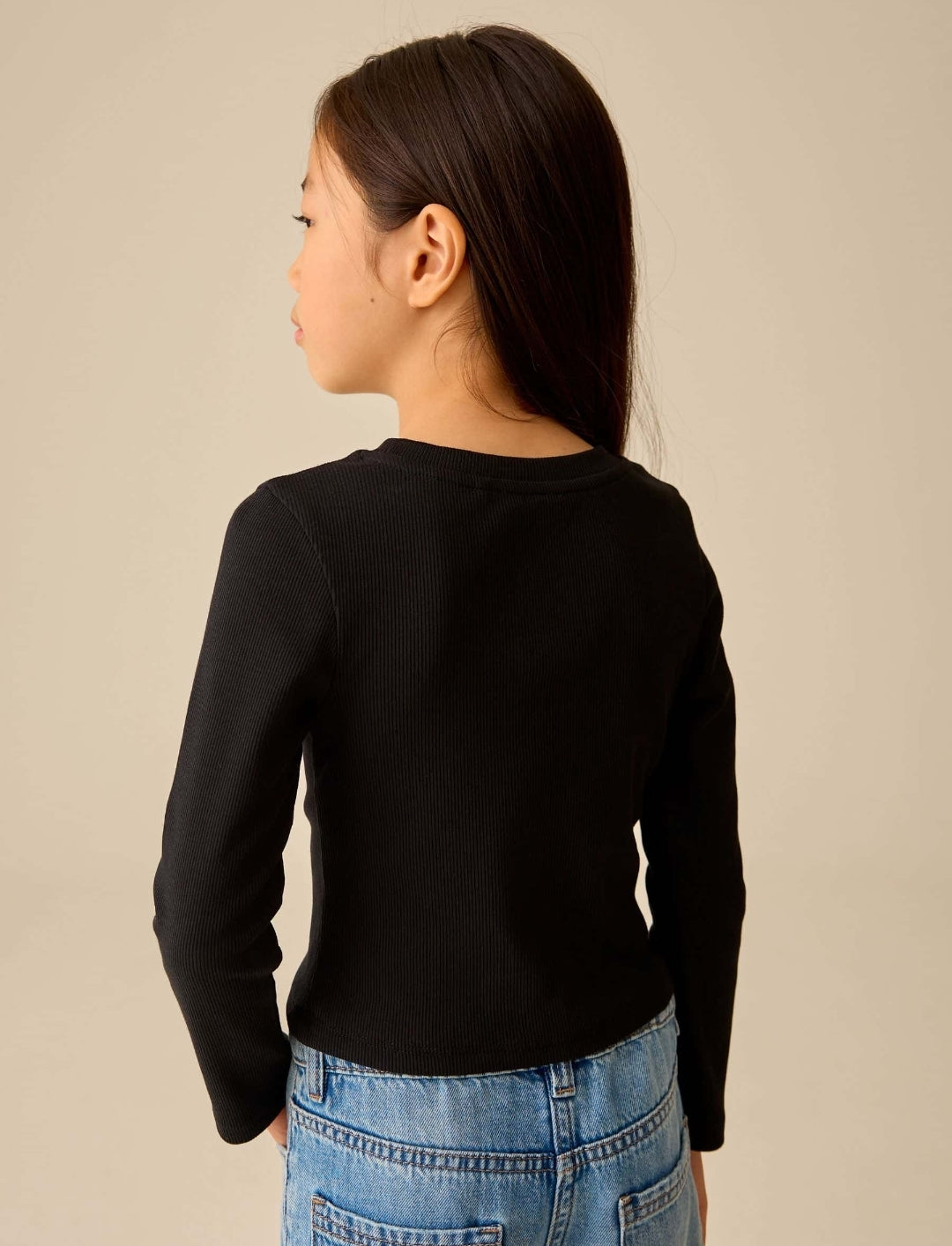 Black Fitted Long Sleeve Rib Top