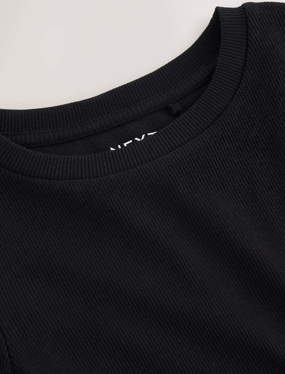 Black Fitted Long Sleeve Rib Top