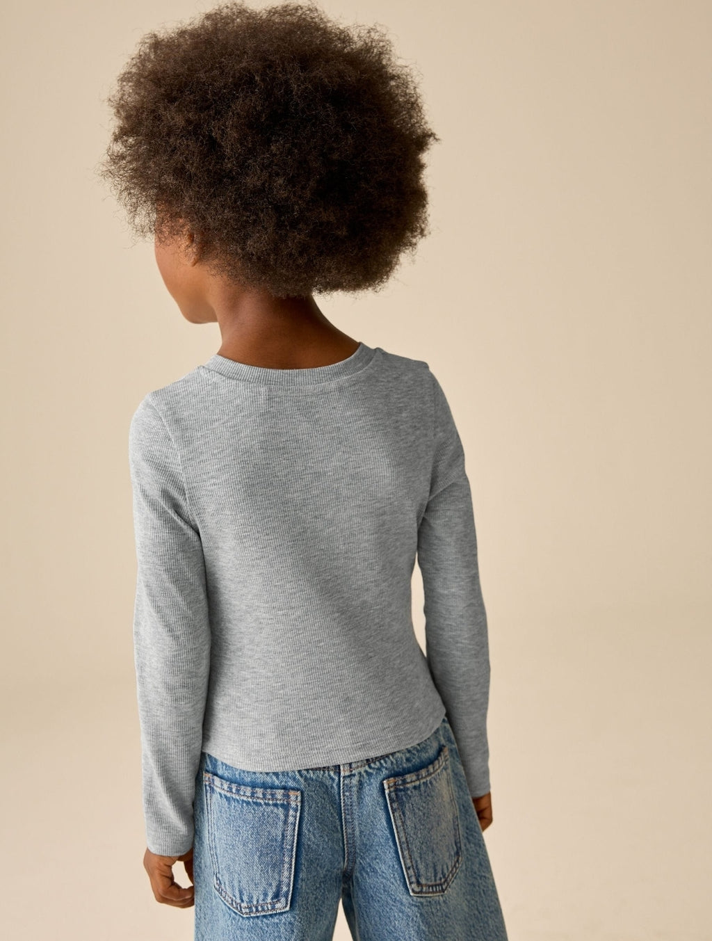 Grey Marl Fitted Long Sleeve Rib Top