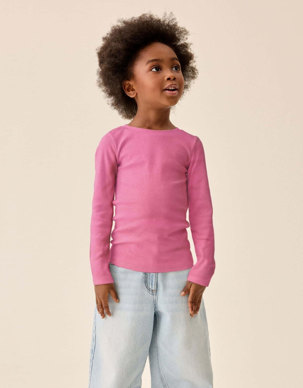 Dark Pink Long Sleeve Ribbed Top
