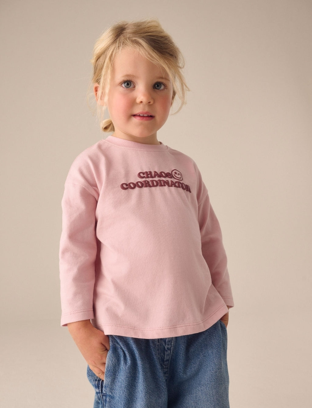 Pink Long Sleeve Slogan Top