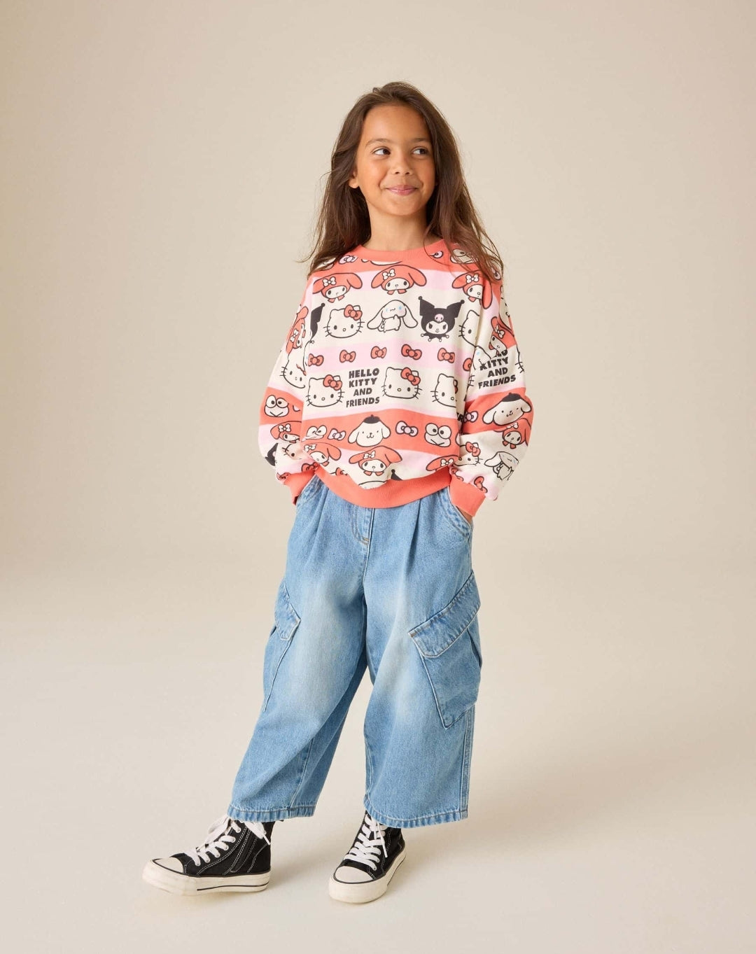 Red Stripe Hello Kitty Printed Sweatshirt
