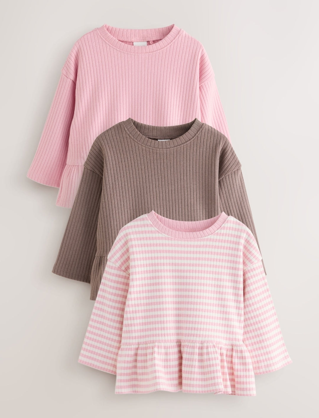 Neutral Pink Ribbed Peplum Tops 3 Pack