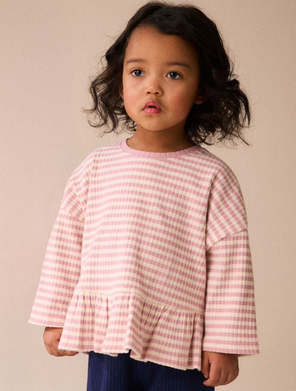 Neutral Pink Ribbed Peplum Tops 3 Pack