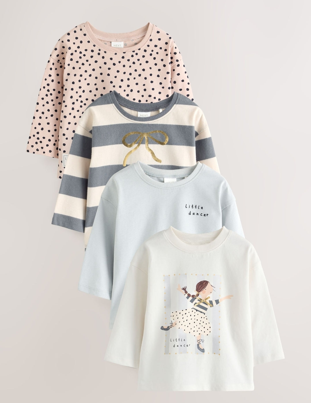 Stripe/Ballet Long Sleeve T-Shirts 4 Pack