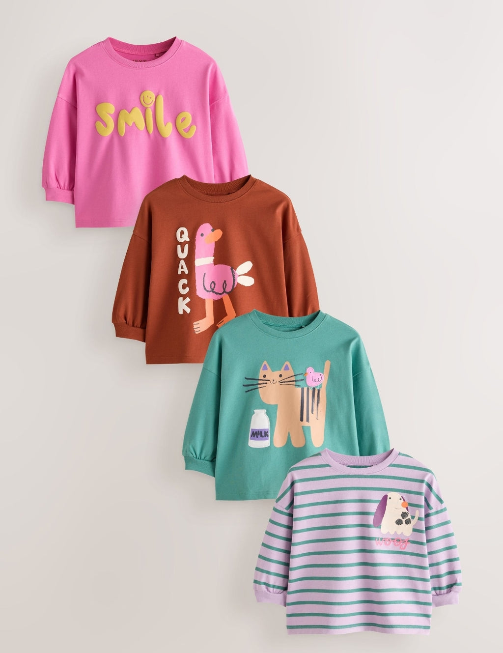 Green Duck Character Long Sleeve T-Shirts 4 Pack