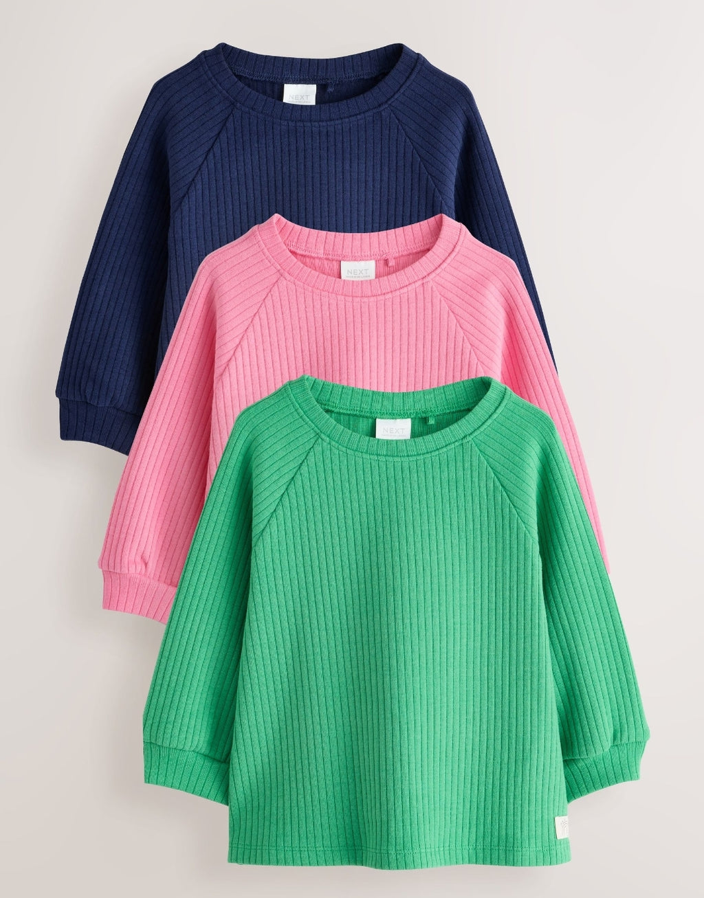 Pink/Green Ribbed Long Sleeve Raglan Top