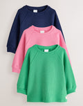 Pink/Green Ribbed Long Sleeve Raglan Top